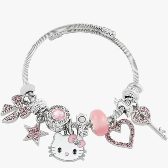 Hello Kitty Pandora style bracelet with pink hello kitty charms - Picture 1 of 4
